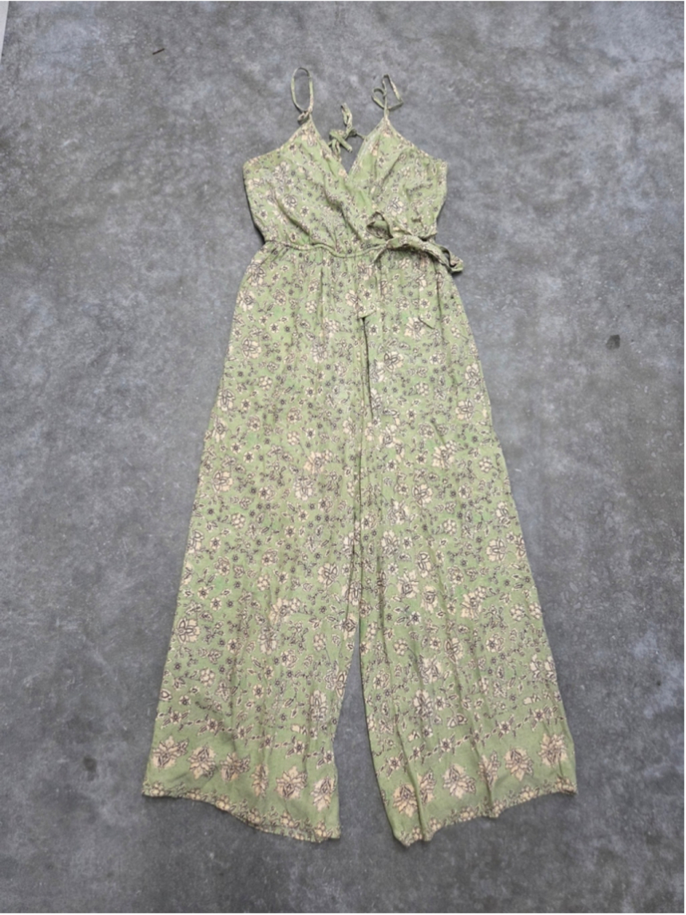 Japna Sage Floral Tie-Waist Jumpsuit Whimsical Cottagecore Fairycore Size L